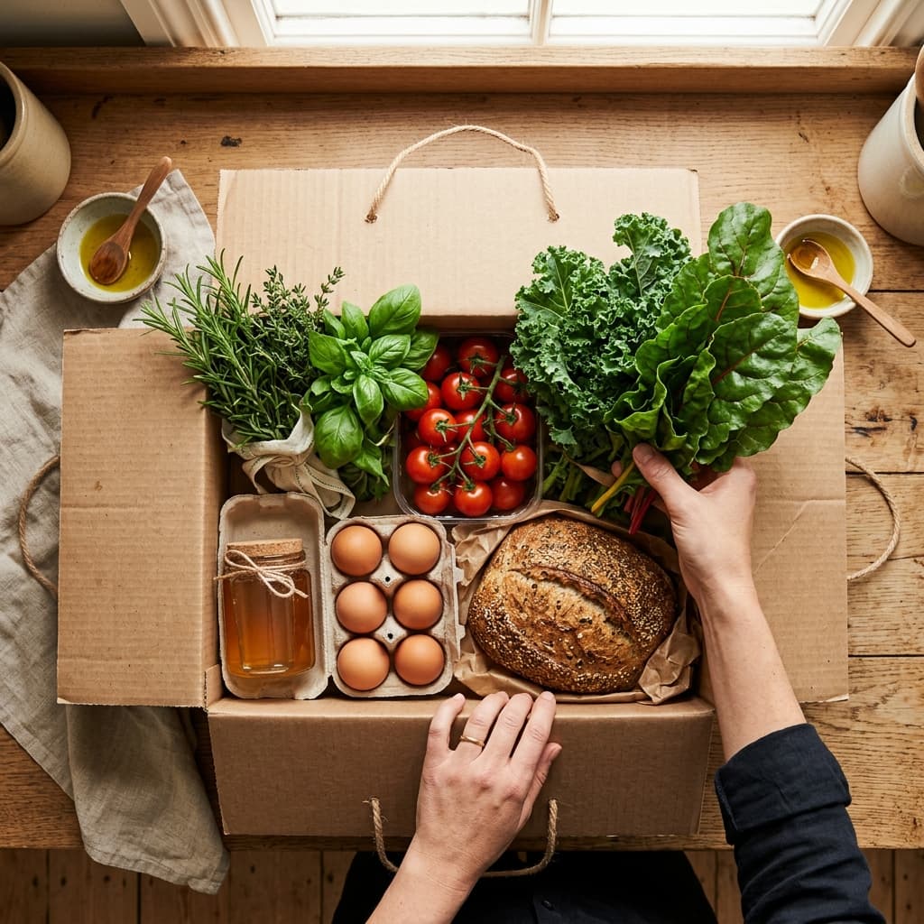 Fresh farm produce being unpacked